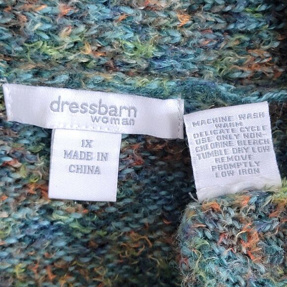 Dressbarn Sweater Womens 1X Green Multi-Color Long Sleeve Fuzzy Shawl Neck - Picture 11 of 11